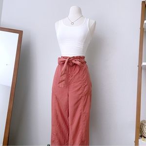 High Rise Orange Utility Paper Bag Pants